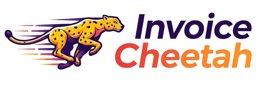 Invoice Cheetah logo with a cheetah and gradient colored lines representing speed